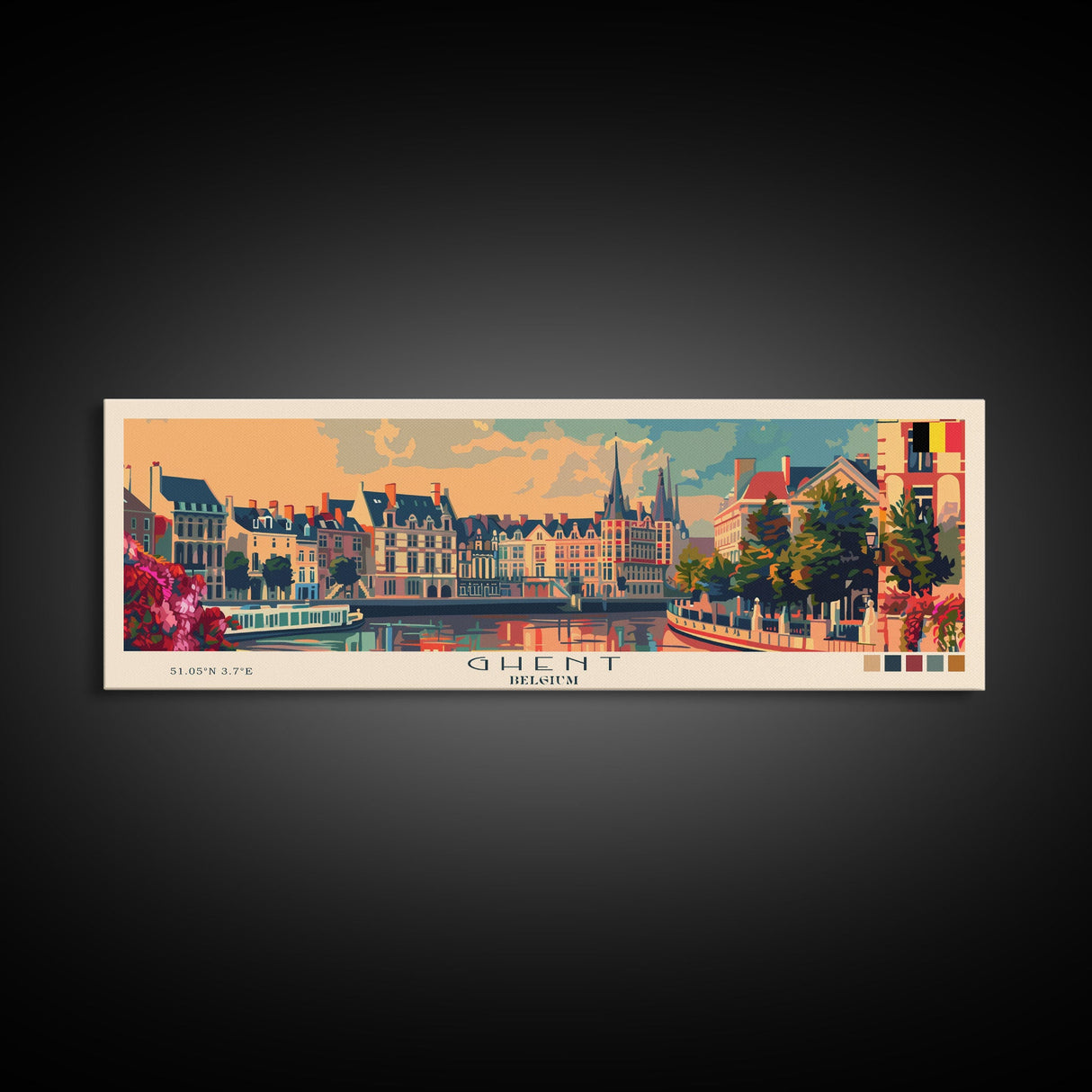 Ghent Belgium Wall Art, Panoramic Travel Poster, Panoramic Framed Canvas Print, City Wall Art, Wall Hanging Home Decor, Travel Art