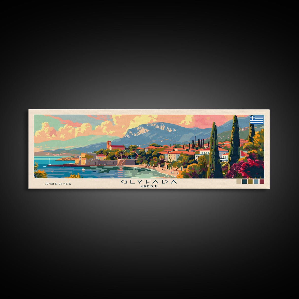 Glyfada Greece Wall Art, Panoramic Travel Poster, Panoramic Framed Canvas Print, City Wall Art, Wall Hanging Home Decor, Travel Art