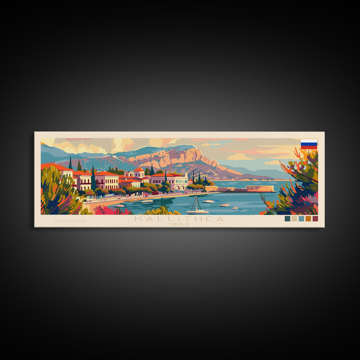 Kallithea Greece Travel Art, City Art, Framed Canvas Print or Metal Wall Art, Europe Travel Poster, Panoramic Wall Art, Extra Wide Wall Art