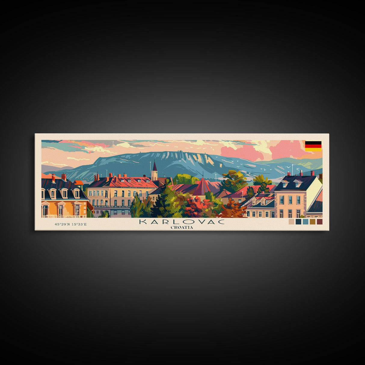 Karlovac Croatia Travel Art, City Art, Framed Canvas Print or Metal Wall Art, Europe Travel Poster, Panoramic Wall Art, Extra Wide Wall Art