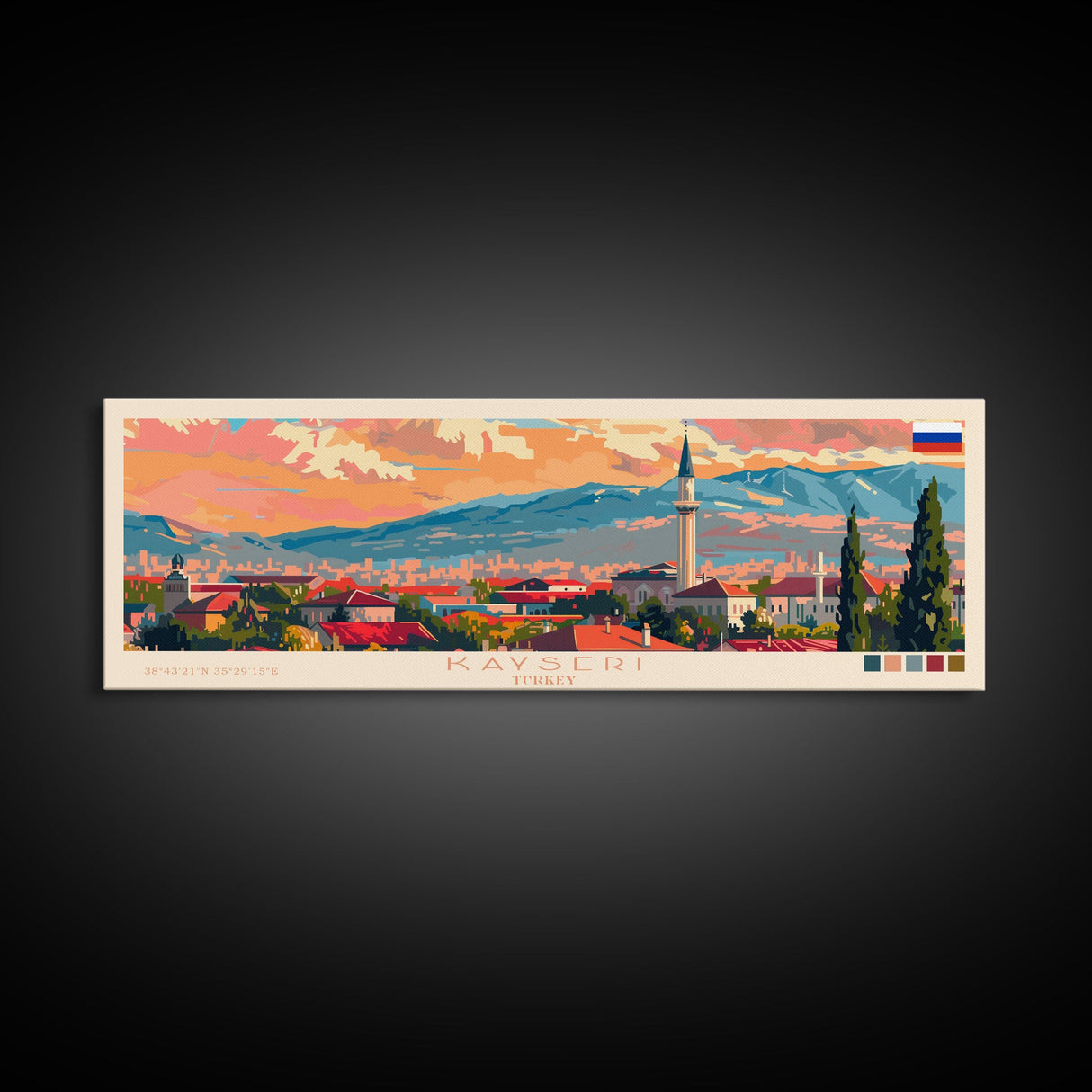 Kayseri Turkey Travel Art, City Art, Framed Canvas Print or Metal Wall Art, Europe Travel Poster, Panoramic Wall Art, Extra Wide Wall Art