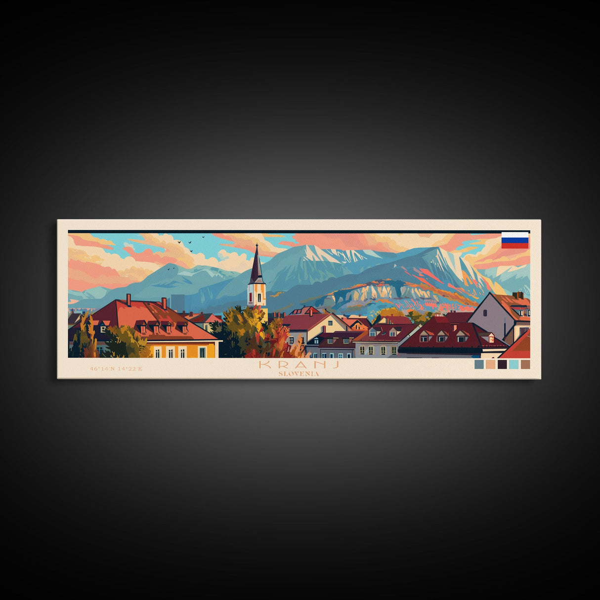 Kranj Slovenia Wall Art, Panoramic Travel Poster, Panoramic Framed Canvas Print, City Wall Art, Wall Hanging Home Decor, Travel Art