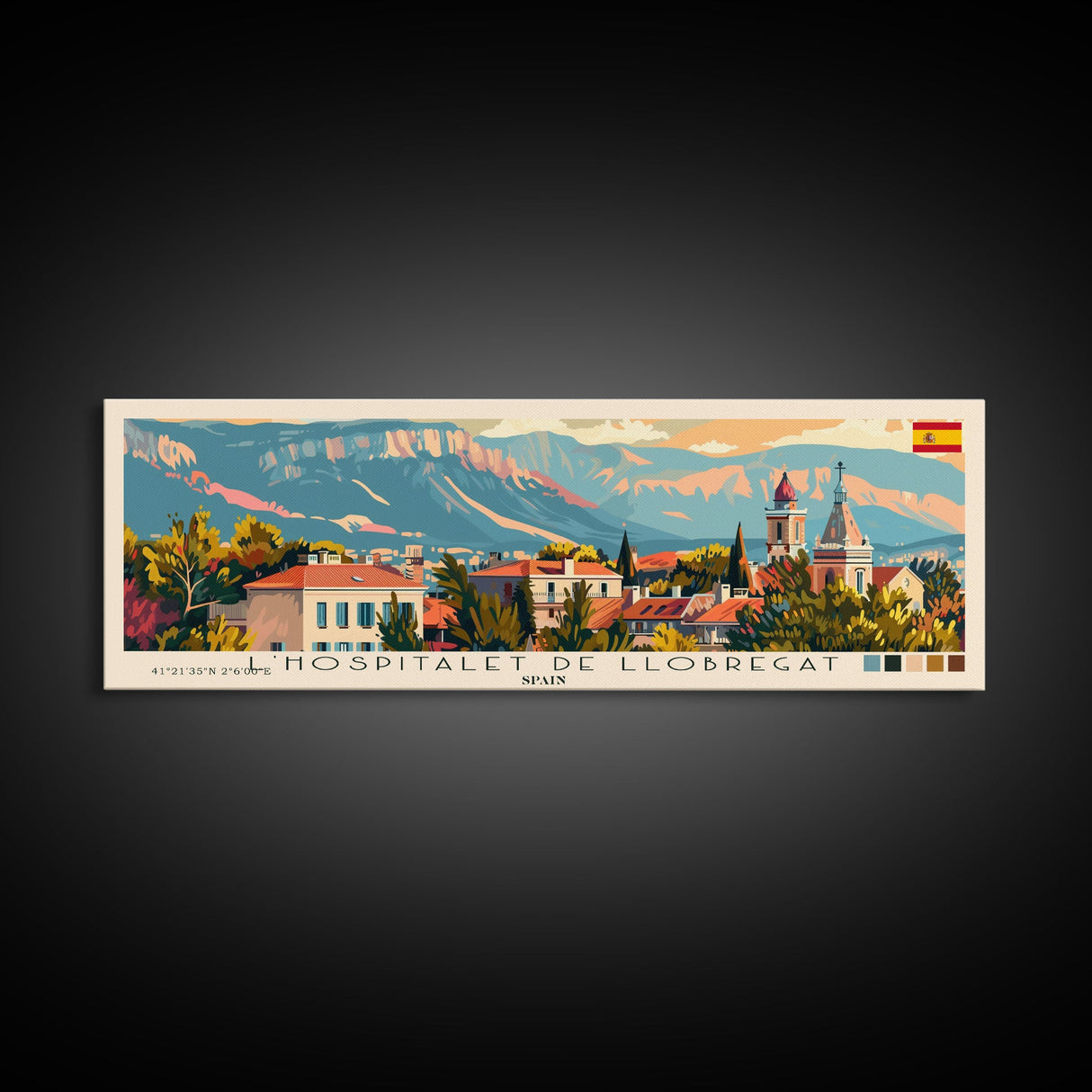 L'Hospitalet-de-Llobregat Spain Travel Print Wall Art, Panoramic City Art, Travel Art, Wall Decor, Vacation Gift, Framed Canvas Print Or Metal Art