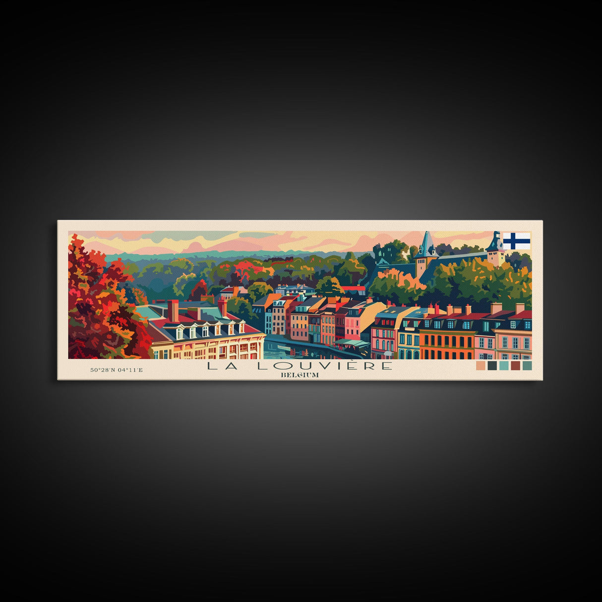 La Louvire Belgium Travel Art, City Art, Framed Canvas Print or Metal Wall Art, Europe Travel Poster, Panoramic Wall Art, Extra Wide Wall Art