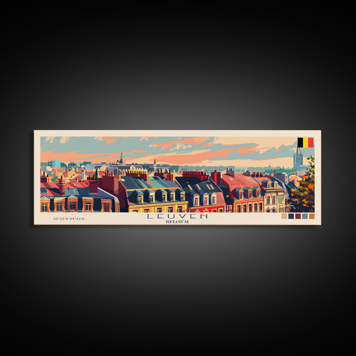 Leuven Belgium Travel Print Wall Art, Panoramic City Art, Travel Art, Wall Decor, Vacation Gift, Framed Canvas Print Or Metal Art