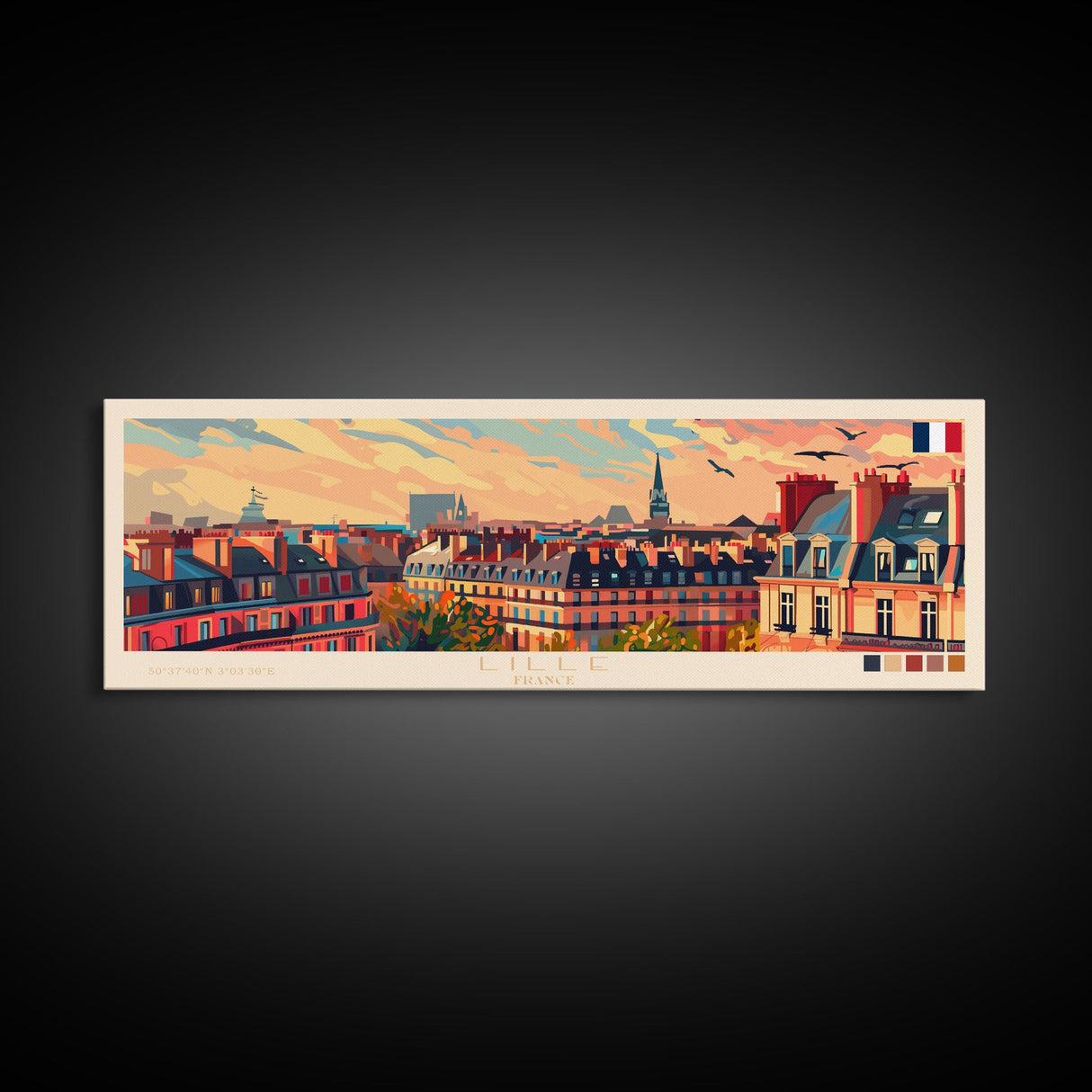 Lille France Wall Art, Panoramic Travel Poster, Panoramic Framed Canvas Print, City Wall Art, Wall Hanging Home Decor, Travel Art