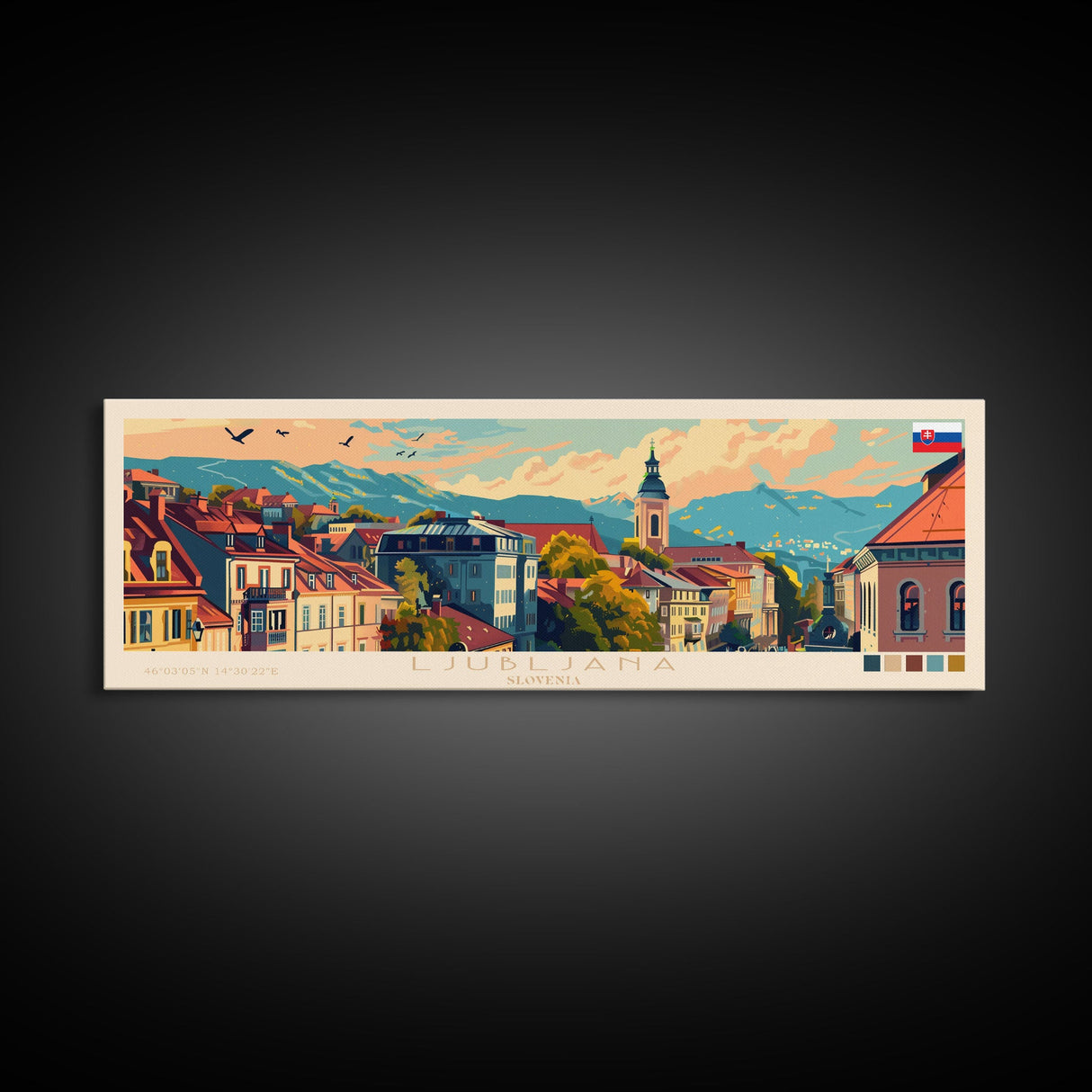 Ljubljana Slovenia Wall Art, Panoramic Travel Poster, Panoramic Framed Canvas Print, City Wall Art, Wall Hanging Home Decor, Travel Art