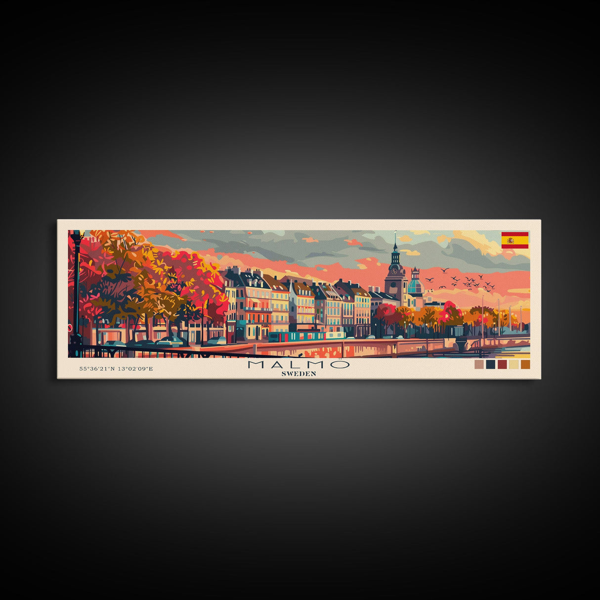 Malmo Sweden Travel Art, City Art, Framed Canvas Print or Metal Wall Art, Europe Travel Poster, Panoramic Wall Art, Extra Wide Wall Art