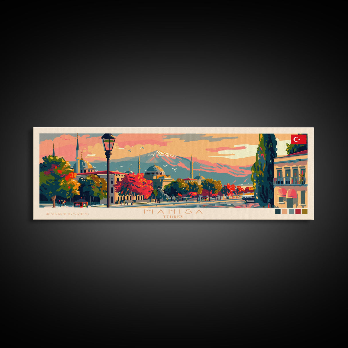 Manisa Turkey Wall Art, Panoramic Travel Poster, Panoramic Framed Canvas Print, City Wall Art, Wall Hanging Home Decor, Travel Art