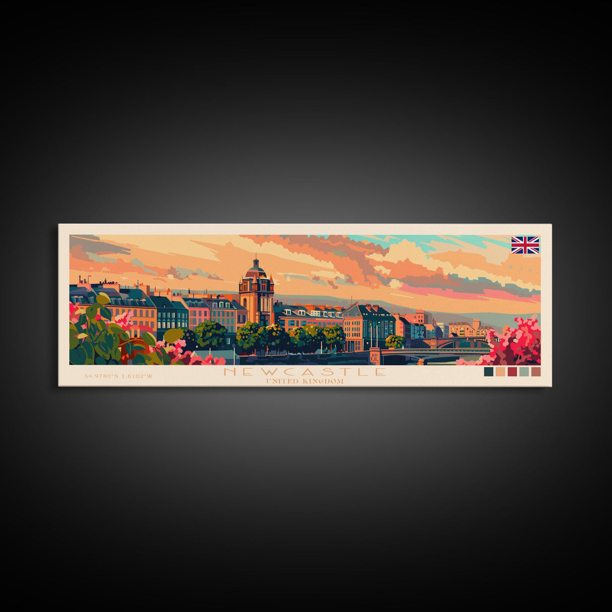 Newcastle United Kingdom Wall Art, Panoramic Travel Poster, Panoramic Framed Canvas Print, City Wall Art, Wall Hanging Home Decor, Travel Art