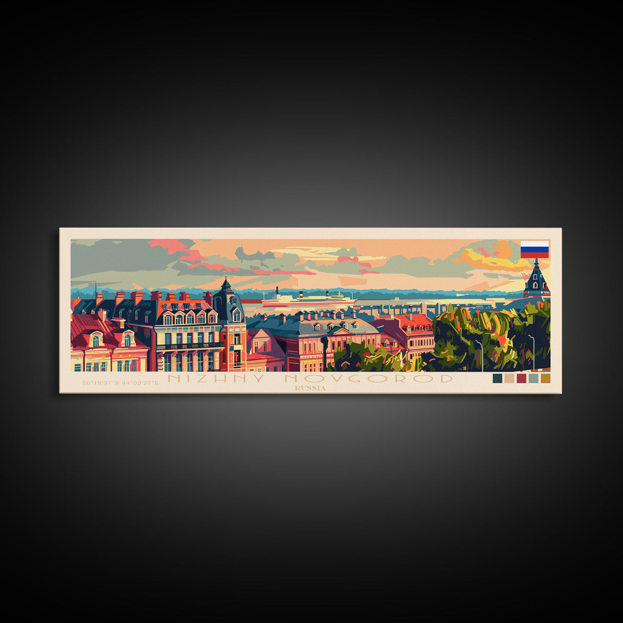 Nizhny Novgorod Panoramic Travel Poster, Framed Canvas Print or Metal Wall Art, Travel Art, Home Decor, Panoramic Painting, Midcentury Art