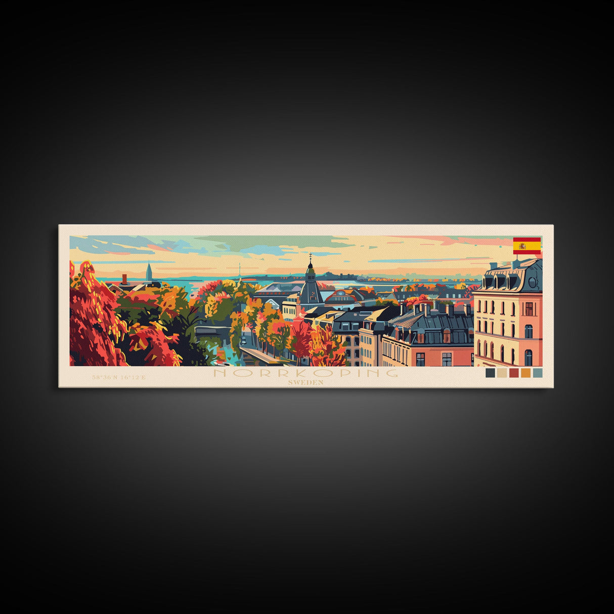 Norrkoping Sweden Travel Print Wall Art, Panoramic City Art, Travel Art, Wall Decor, Vacation Gift, Framed Canvas Print Or Metal Art