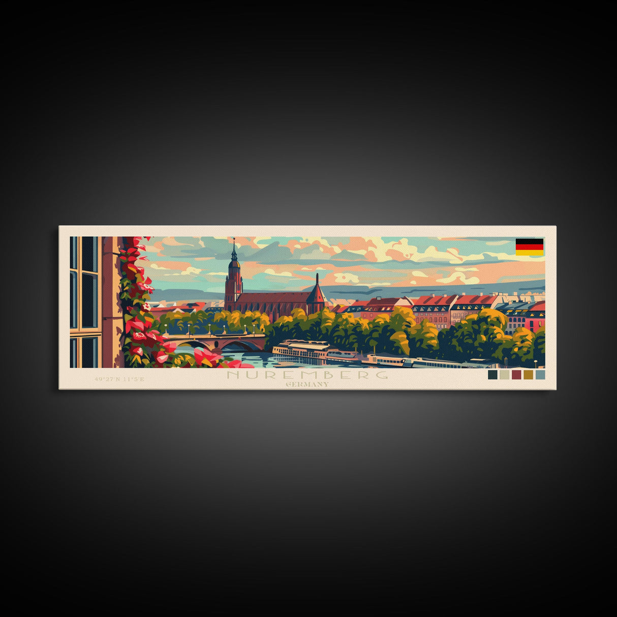 Nuremberg Germany Travel Art, City Art, Framed Canvas Print or Metal Wall Art, Europe Travel Poster, Panoramic Wall Art, Extra Wide Wall Art