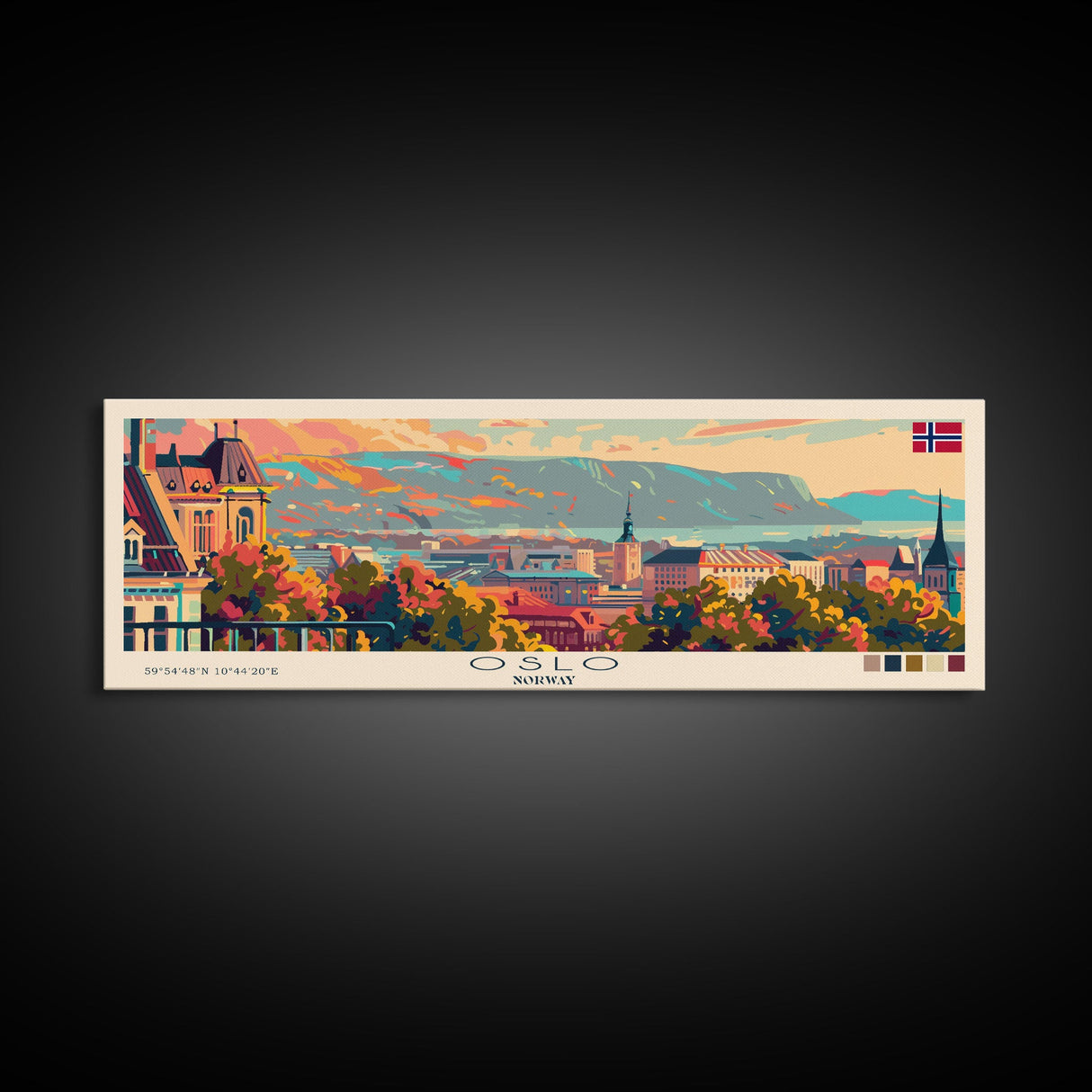 Oslo Norway Travel Art, City Art, Framed Canvas Print or Metal Wall Art, Europe Travel Poster, Panoramic Wall Art, Extra Wide Wall Art