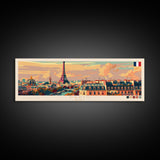 Paris France Panoramic Travel Poster, Framed Canvas Print or Metal Wall Art, Travel Art, Home Decor, Panoramic Painting, Midcentury Art