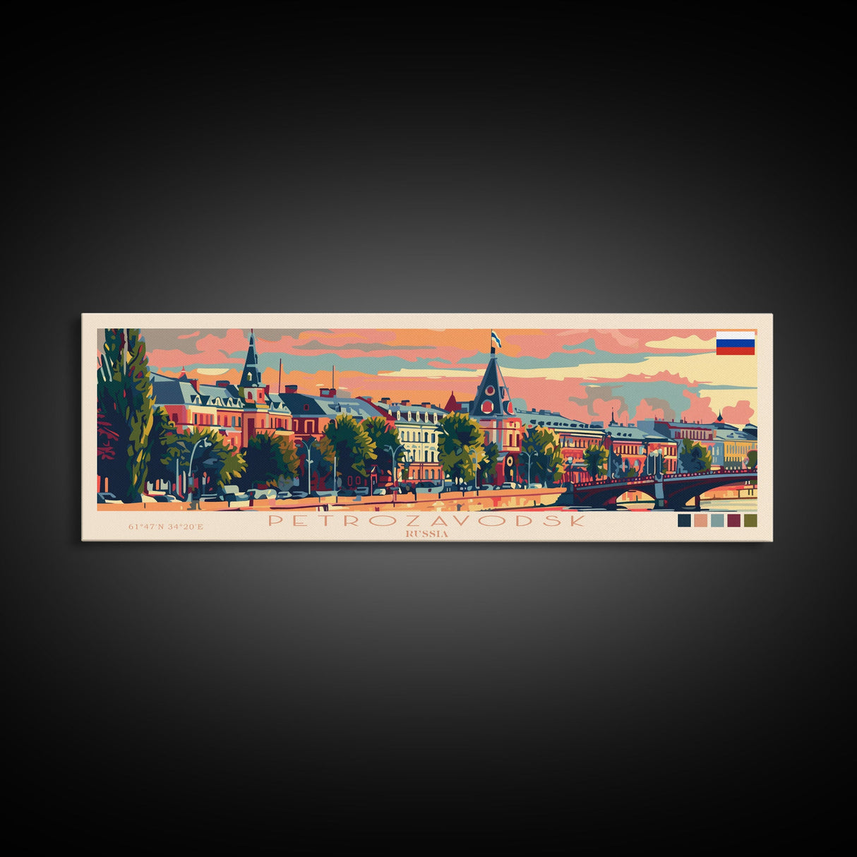 Petrozavodsk Russia Travel Print Wall Art, Panoramic City Art, Travel Art, Wall Decor, Vacation Gift, Framed Canvas Print Or Metal Art