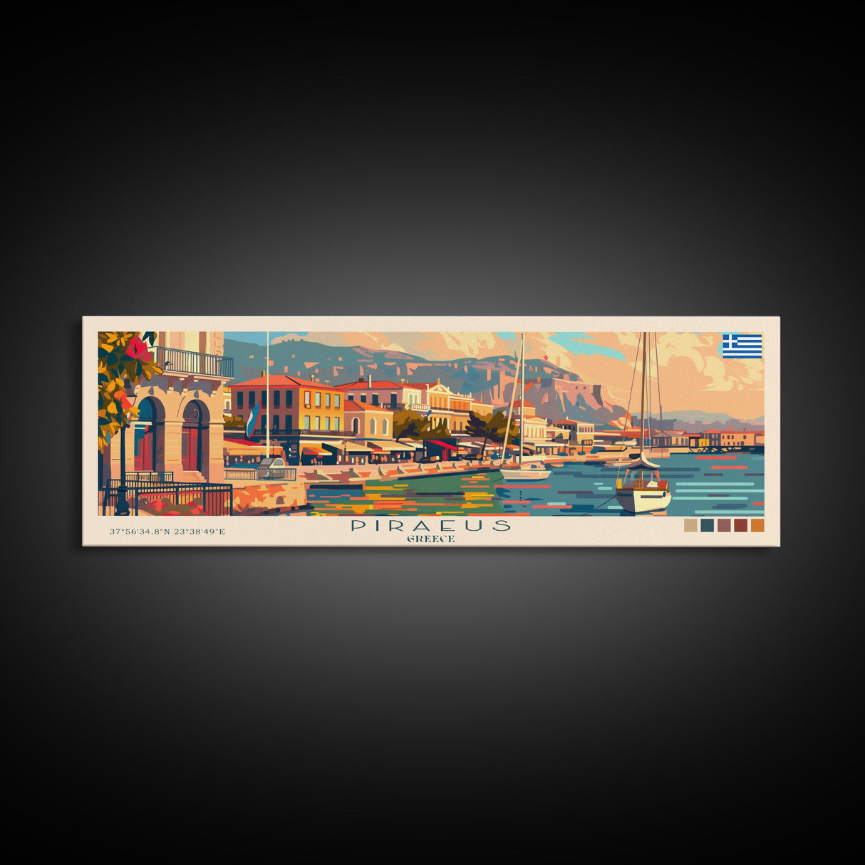 Piraeus Greece Travel Art, City Art, Framed Canvas Print or Metal Wall Art, Europe Travel Poster, Panoramic Wall Art, Extra Wide Wall Art