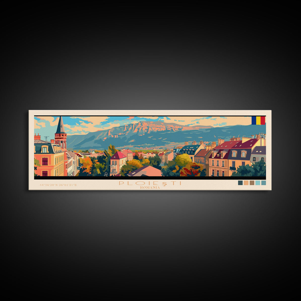 Ploiesti Romania Travel Print Wall Art, Panoramic City Art, Travel Art, Wall Decor, Vacation Gift, Framed Canvas Print Or Metal Art