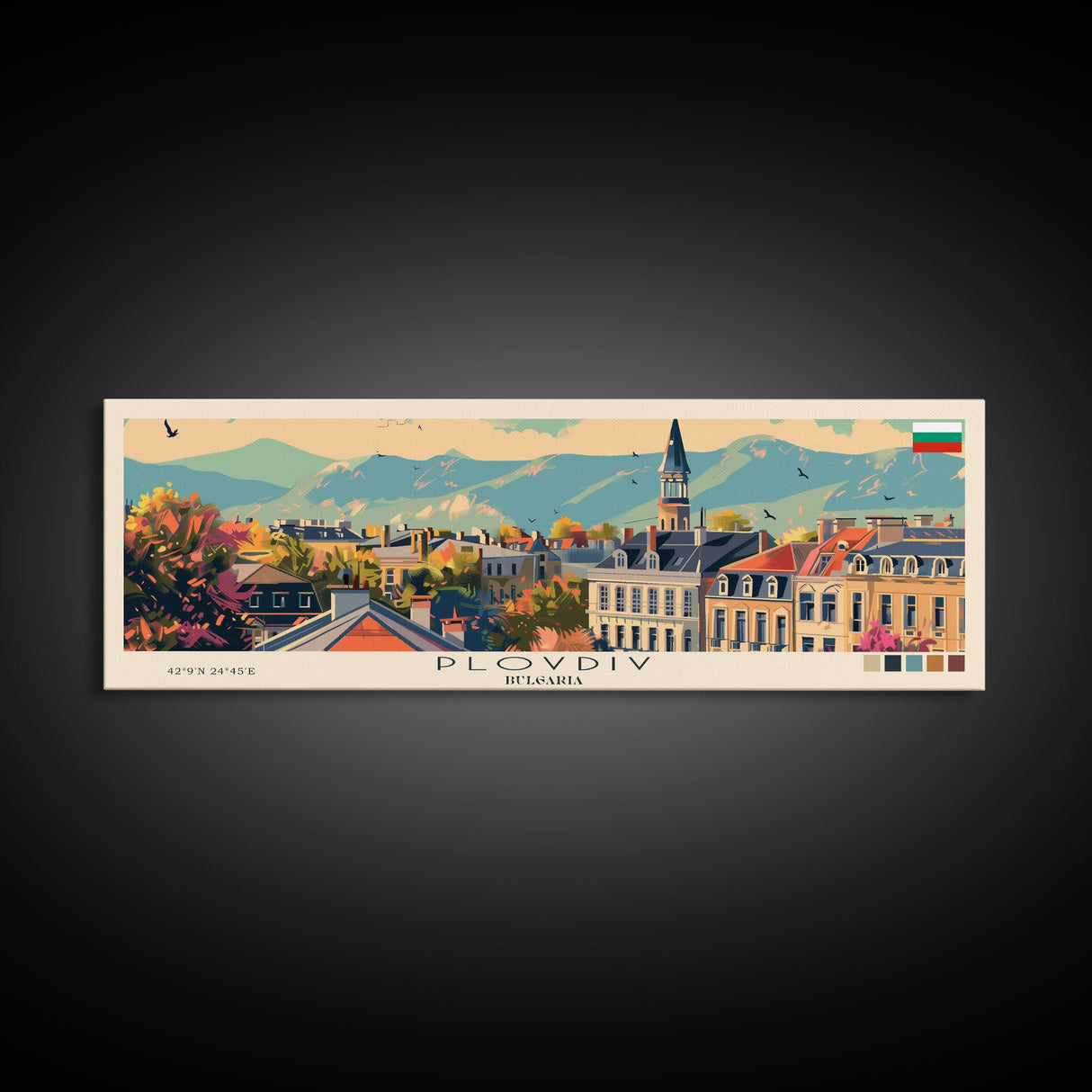 Plovdiv Bulgaria Travel Art, City Art, Framed Canvas Print or Metal Wall Art, Europe Travel Poster, Panoramic Wall Art, Extra Wide Wall Art