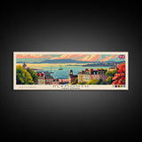 Plymouth United Kingdom Panoramic Travel Poster, Framed Canvas Print or Metal Wall Art, Travel Art, Home Decor, Panoramic Painting, Midcentury Art