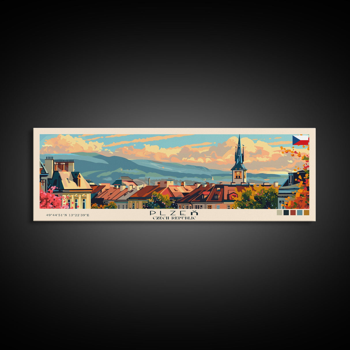 Plzen Czech Republic Wall Art, Panoramic Travel Poster, Panoramic Framed Canvas Print, City Wall Art, Wall Hanging Home Decor, Travel Art