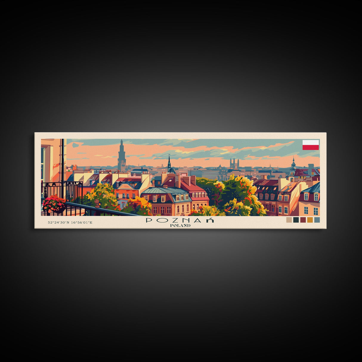 Pozna Poland Travel Art, City Art, Framed Canvas Print or Metal Wall Art, Europe Travel Poster, Panoramic Wall Art, Extra Wide Wall Art