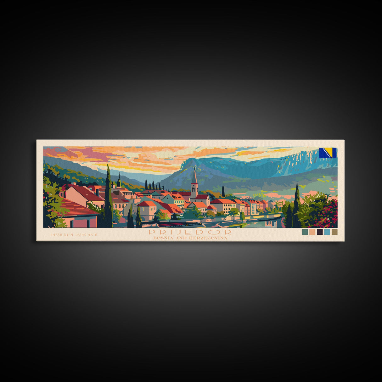 Prijedor Bosnia Travel Art, City Art, Framed Canvas Print or Metal Wall Art, Europe Travel Poster, Panoramic Wall Art, Extra Wide Wall Art