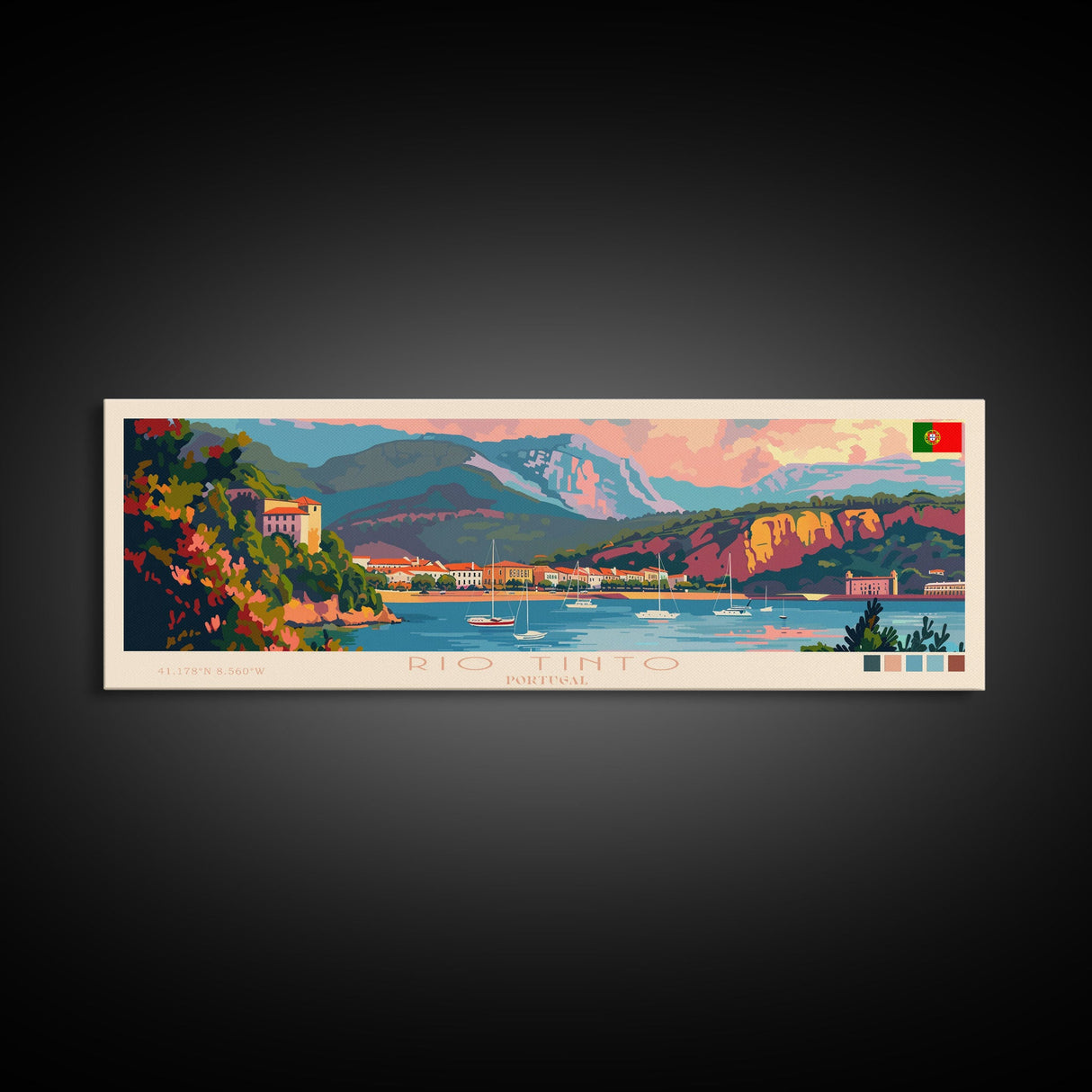 Rio Tinto Panoramic Travel Poster, Framed Canvas Print or Metal Wall Art, Travel Art, Home Decor, Panoramic Painting, Midcentury Art