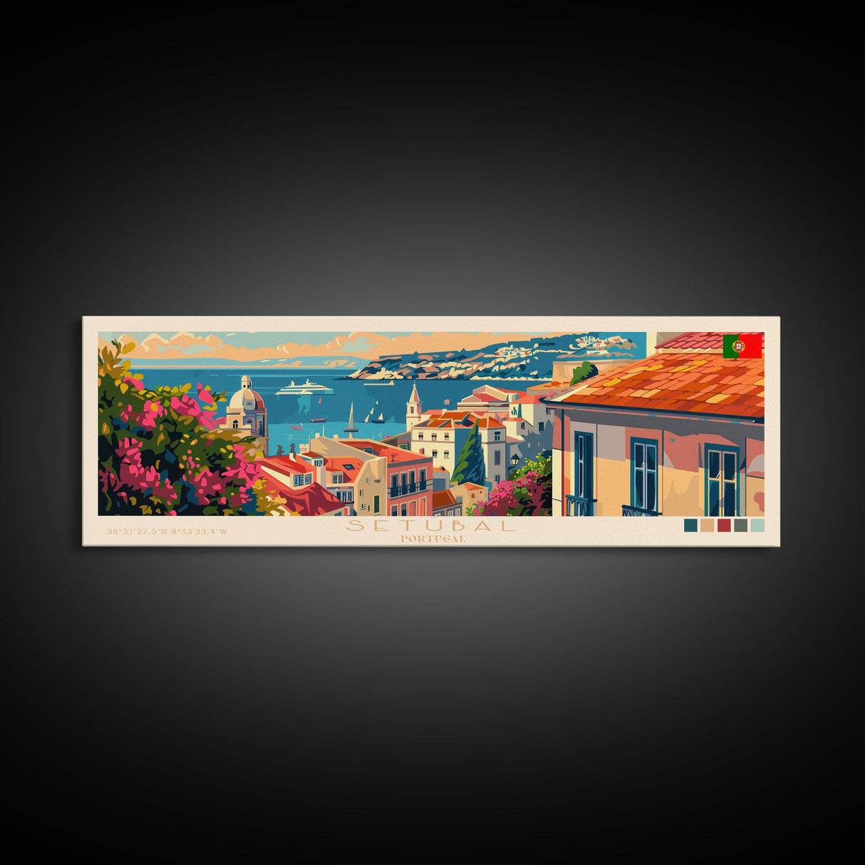 Setúbal Portugal Travel Print Wall Art, Panoramic City Art, Travel Art, Wall Decor, Vacation Gift, Framed Canvas Print Or Metal Art