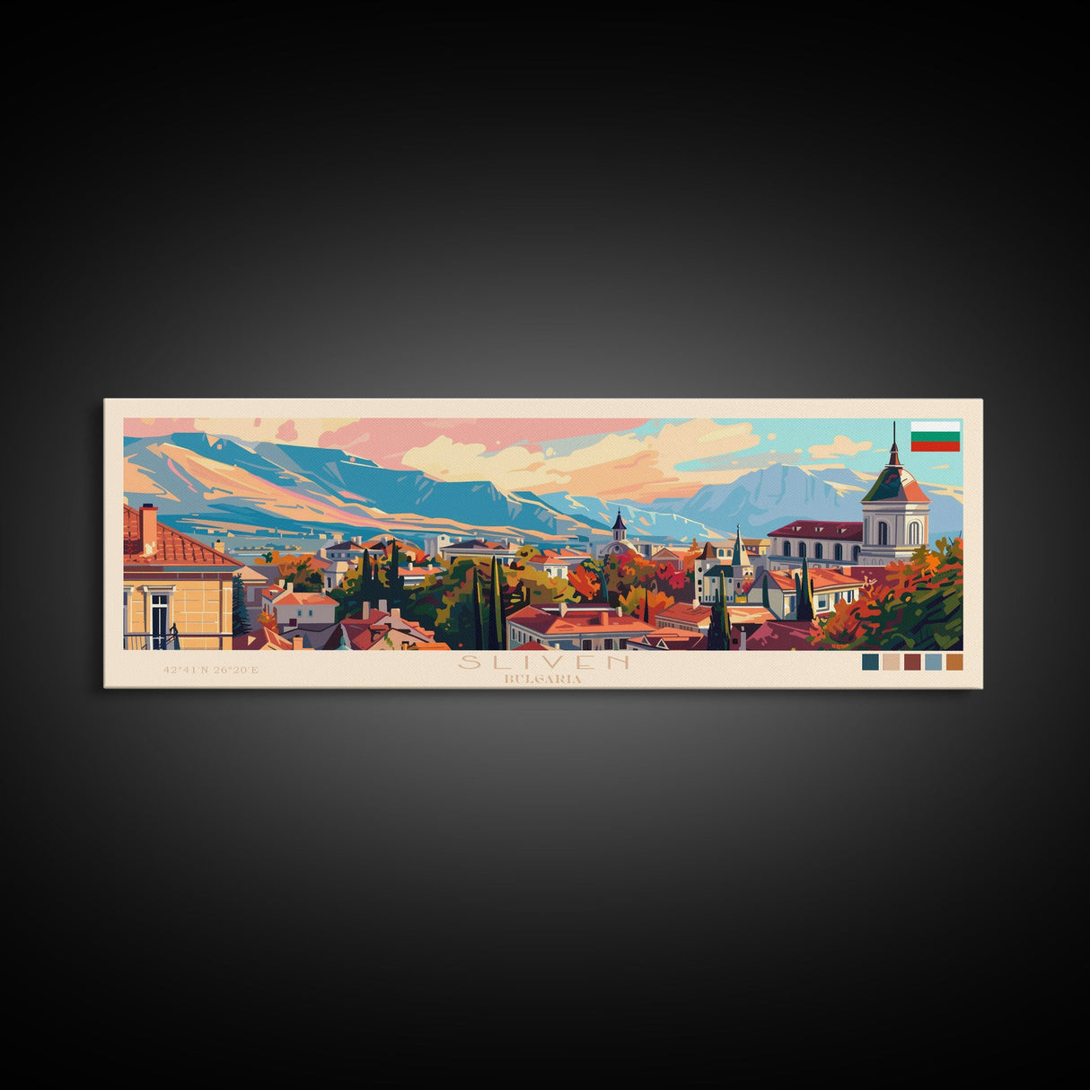 Sliven Bulgaria Wall Art, Panoramic Travel Poster, Panoramic Framed Canvas Print, City Wall Art, Wall Hanging Home Decor, Travel Art