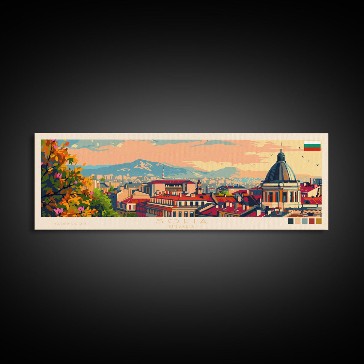 Sofia Bulgaria  Wall Art, Panoramic Travel Poster, Panoramic Framed Canvas Print, City Wall Art, Wall Hanging Home Decor, Travel Art