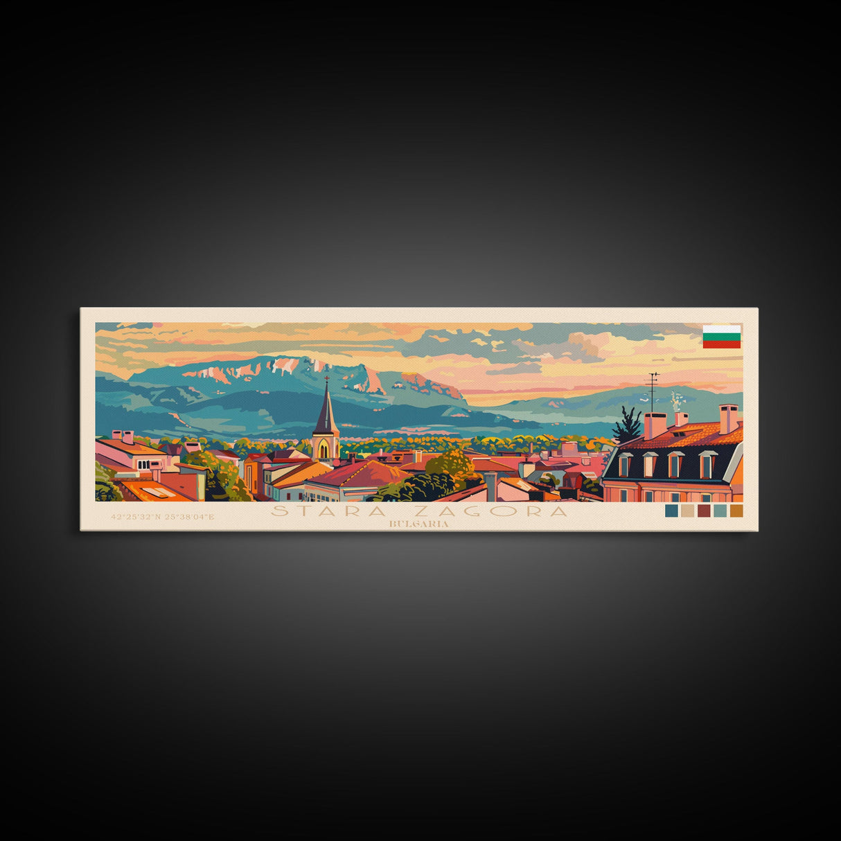 Stara Zagora Bulgaria Wall Art, Panoramic Travel Poster, Panoramic Framed Canvas Print, City Wall Art, Wall Hanging Home Decor, Travel Art