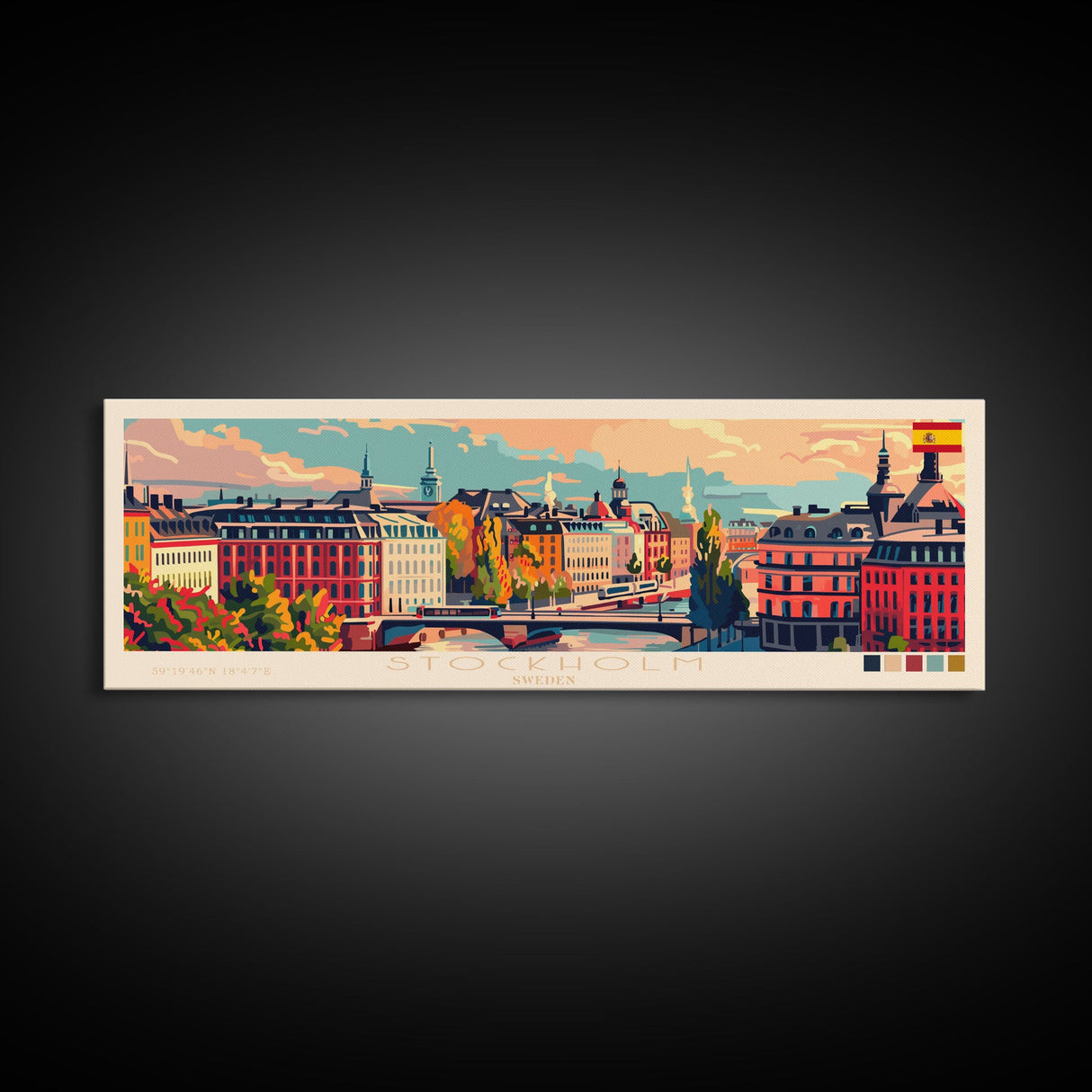 Stockholm Sweden Travel Art, City Art, Framed Canvas Print or Metal Wall Art, Europe Travel Poster, Panoramic Wall Art, Extra Wide Wall Art