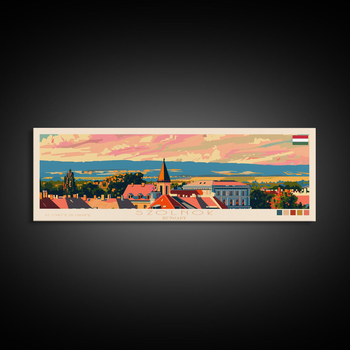 Szolnok Hungary Wall Art, Panoramic Travel Poster, Panoramic Framed Canvas Print, City Wall Art, Wall Hanging Home Decor, Travel Art