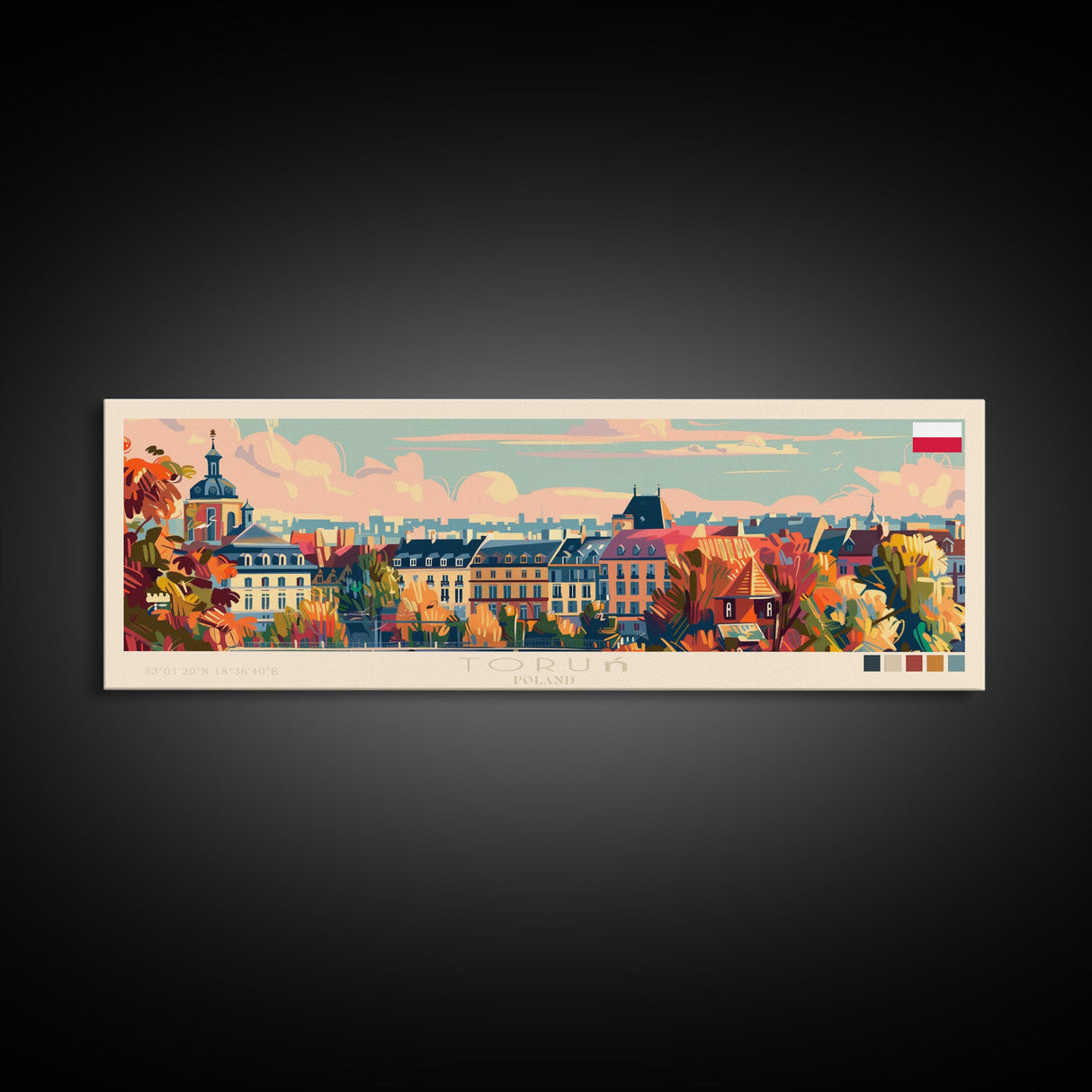 Torun Poland Travel Art, City Art, Framed Canvas Print or Metal Wall Art, Europe Travel Poster, Panoramic Wall Art, Extra Wide Wall Art