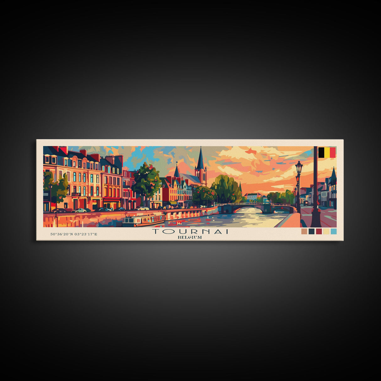 Tournai Belgium Travel Print Wall Art, Panoramic City Art, Travel Art, Wall Decor, Vacation Gift, Framed Canvas Print Or Metal Art