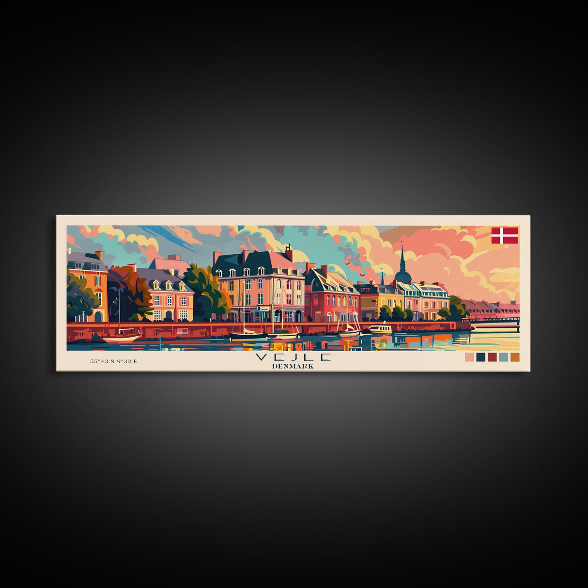 Vejle Denmark Travel Art, City Art, Framed Canvas Print or Metal Wall Art, Europe Travel Poster, Panoramic Wall Art, Extra Wide Wall Art