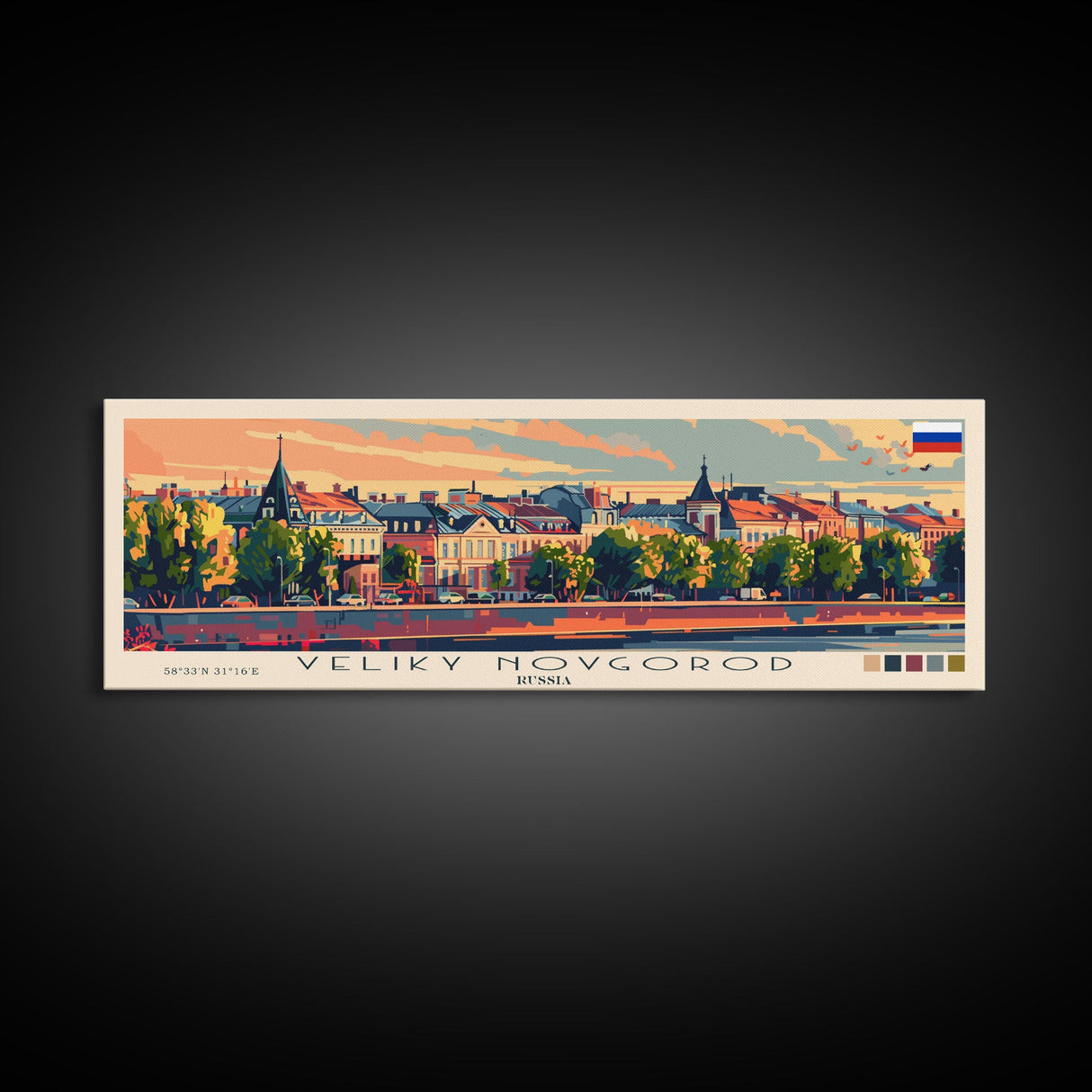 Veliky Novgorod Russia Wall Art, Panoramic Travel Poster, Panoramic Framed Canvas Print, City Wall Art, Wall Hanging Home Decor, Travel Art