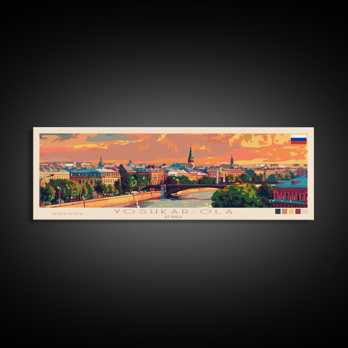 Yoshkar Ola Russia Panoramic Travel Poster, Framed Canvas Print or Metal Wall Art, Travel Art, Home Decor, Panoramic Painting, Midcentury Art