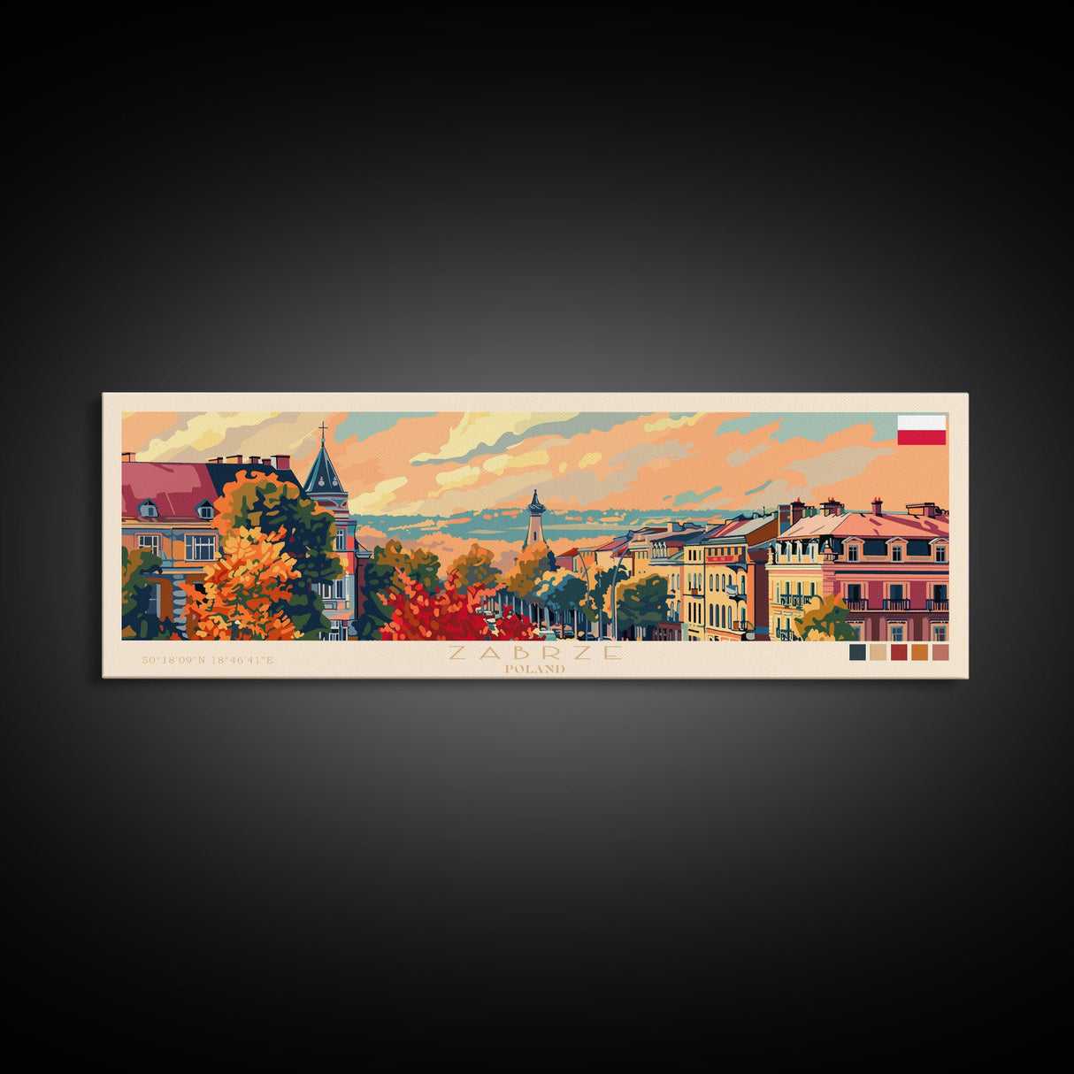 Zabrze Poland Wall Art, Panoramic Travel Poster, Panoramic Framed Canvas Print, City Wall Art, Wall Hanging Home Decor, Travel Art