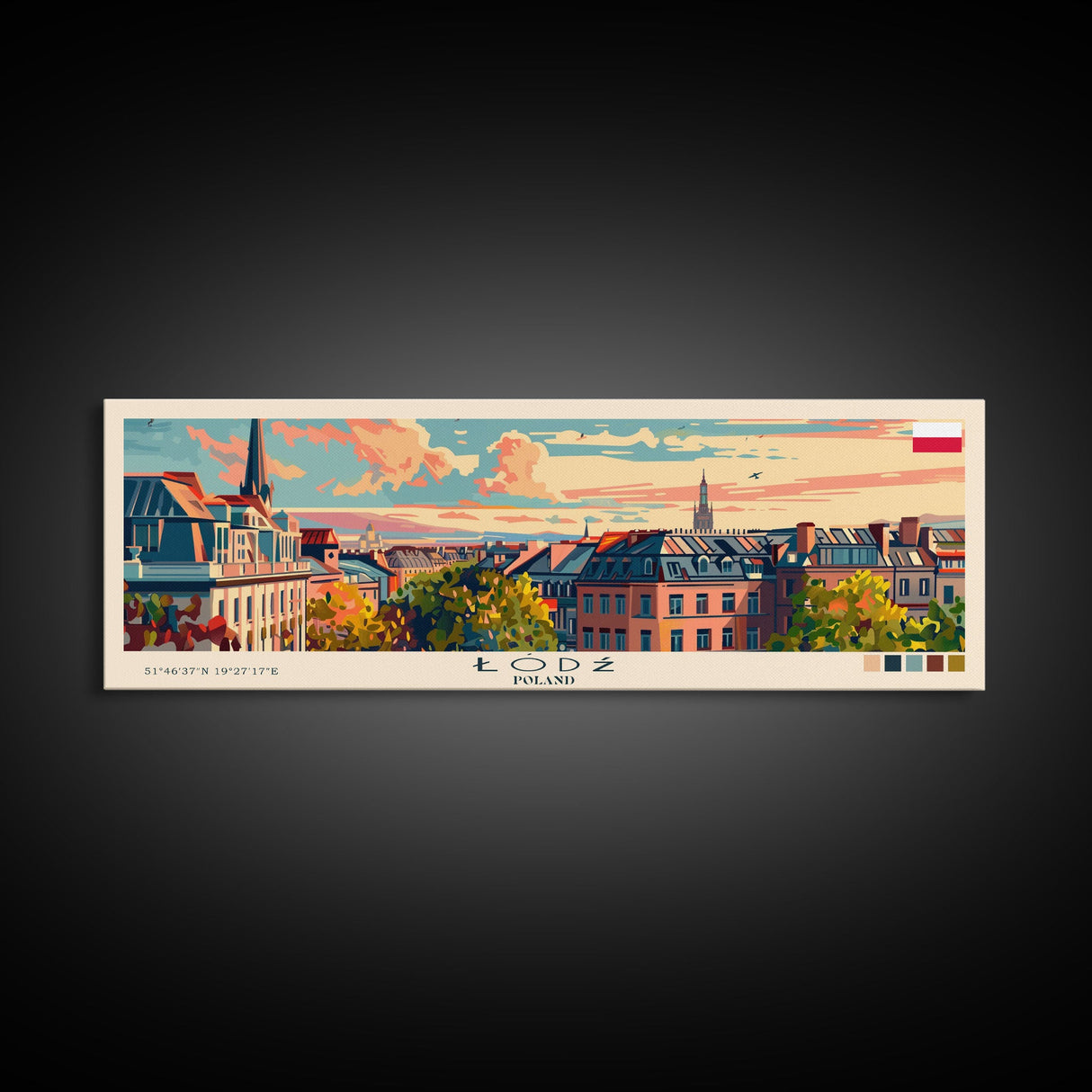 Łódź Poland Art, City Art, Framed Canvas Print or Metal Wall Art, Europe Travel Poster, Panoramic Wall Art, Extra Wide Wall Art