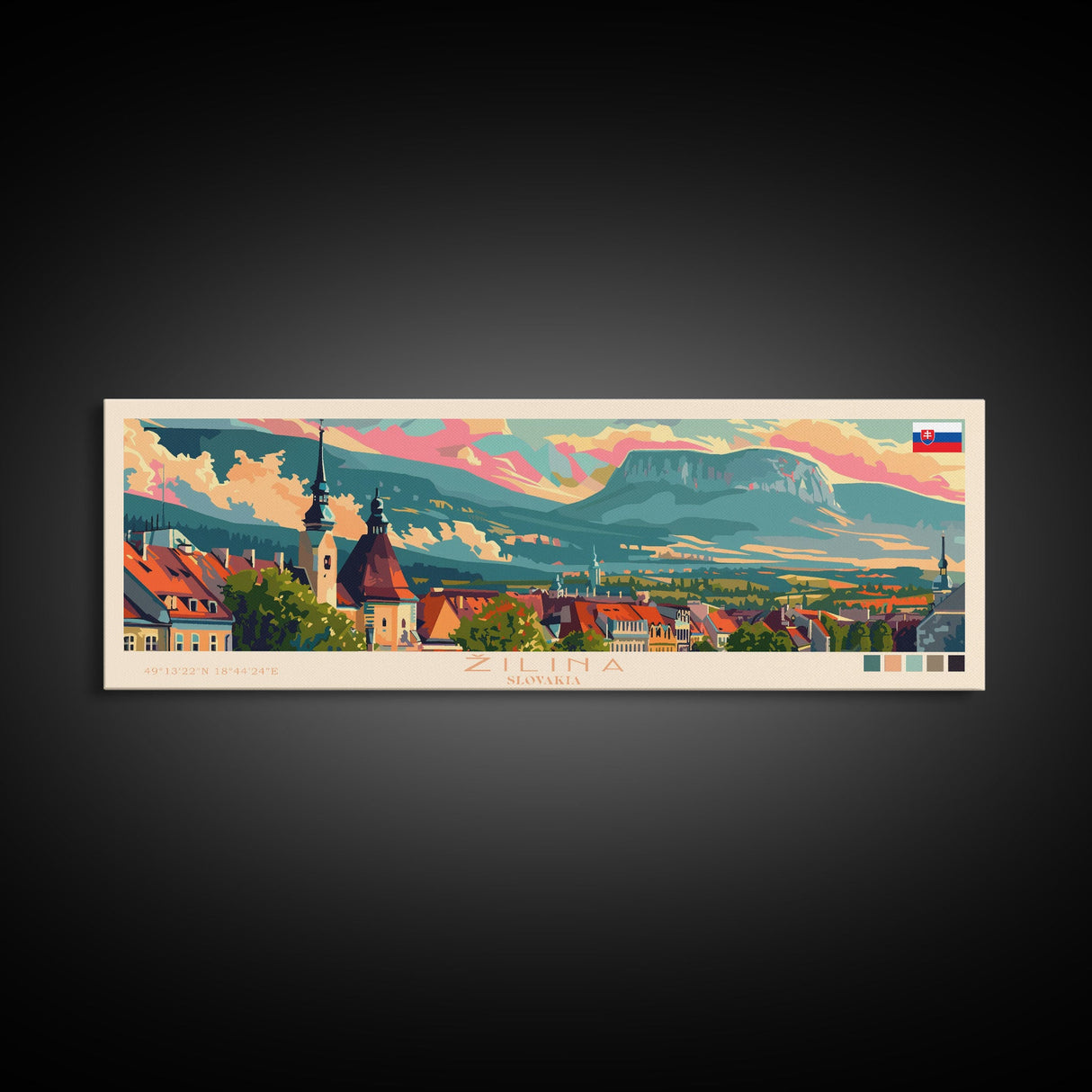 Zilina Slovakia Panoramic Travel Poster, Framed Canvas Print or Metal Wall Art, Travel Art, Home Decor, Panoramic Painting, Midcentury Art