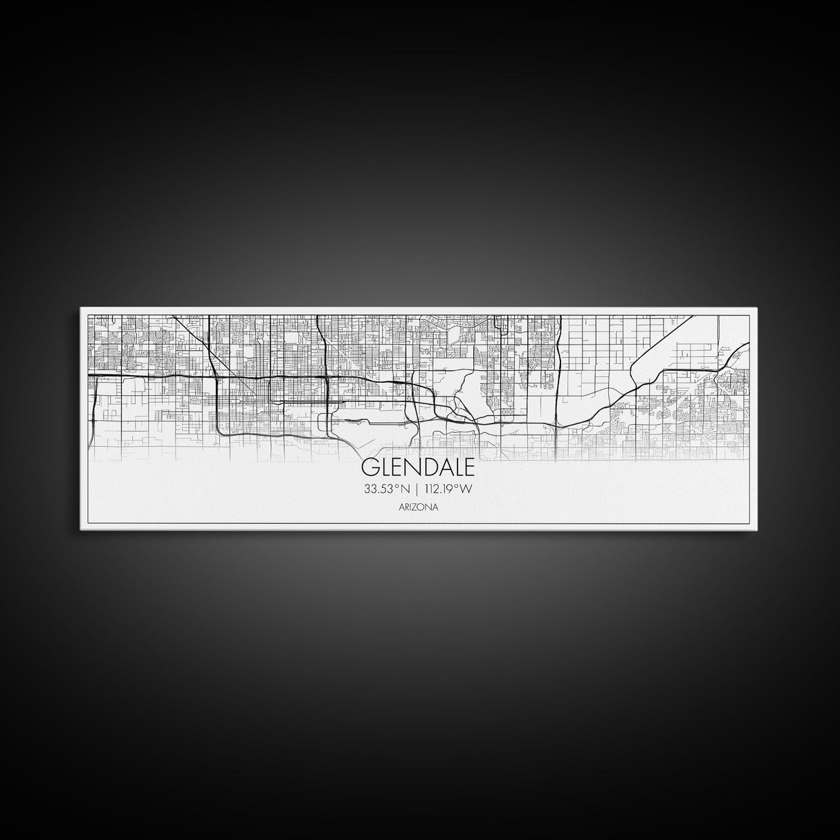 Panoramic Glendale City Map, Arizona Art, Map Print, Minimalist Wall Art, Canvas Art, Housewarming Gift, Street Map Art, Closing Gift