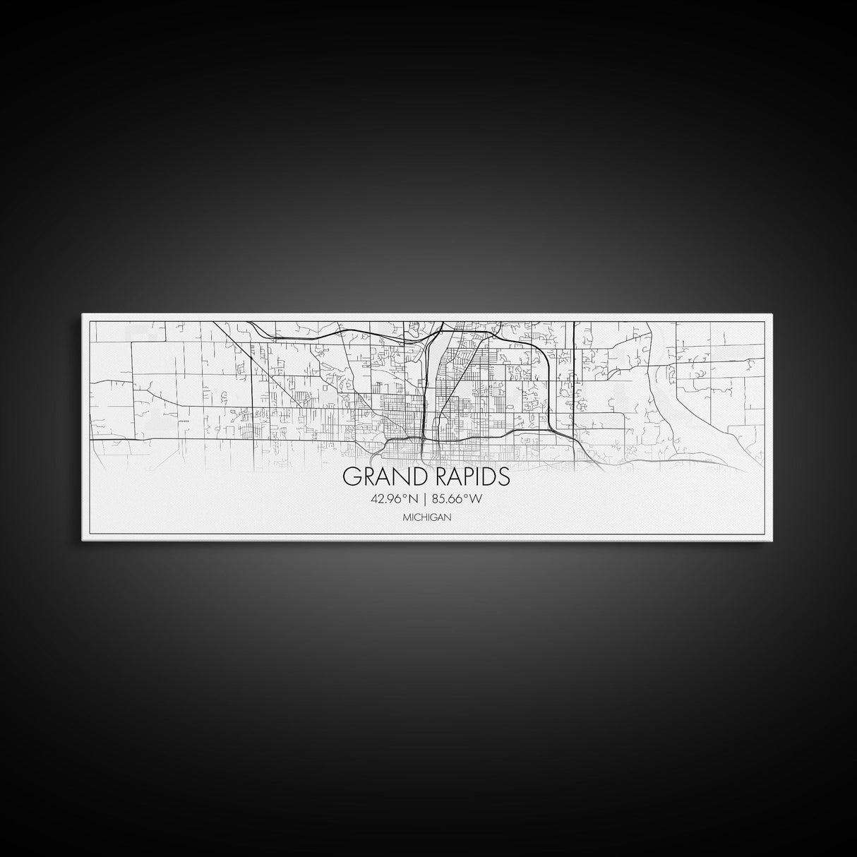 Panoramic Grand Rapids City Map, Michigan Art, Map Print, Minimalist Wall Art, Canvas Art, Housewarming Gift, Street Map Art, Closing Gift