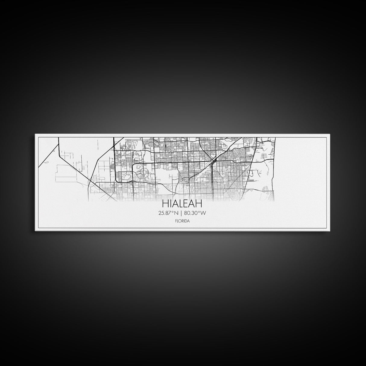 Panoramic Hialeah City Map, Florida Art, Map Print, Minimalist Wall Art, Canvas Art, Housewarming Gift, Street Map Art, Closing Gift