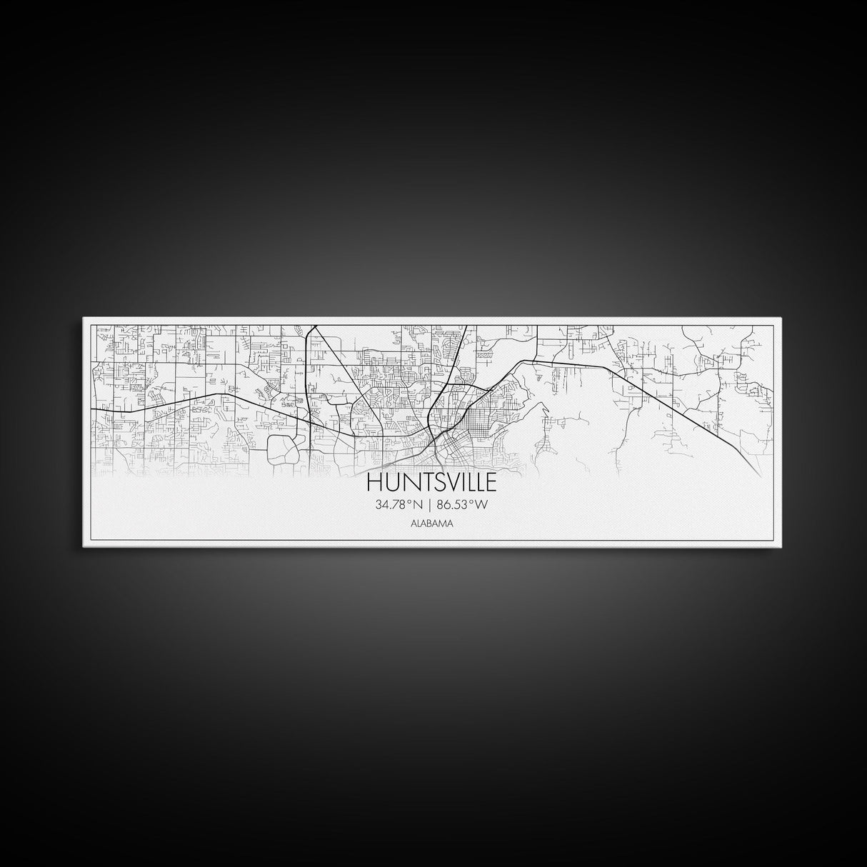 Panoramic Huntsville City Map, Alabama Art, Map Print, Minimalist Wall Art, Canvas Art, Housewarming Gift, Street Map Art, Closing Gift