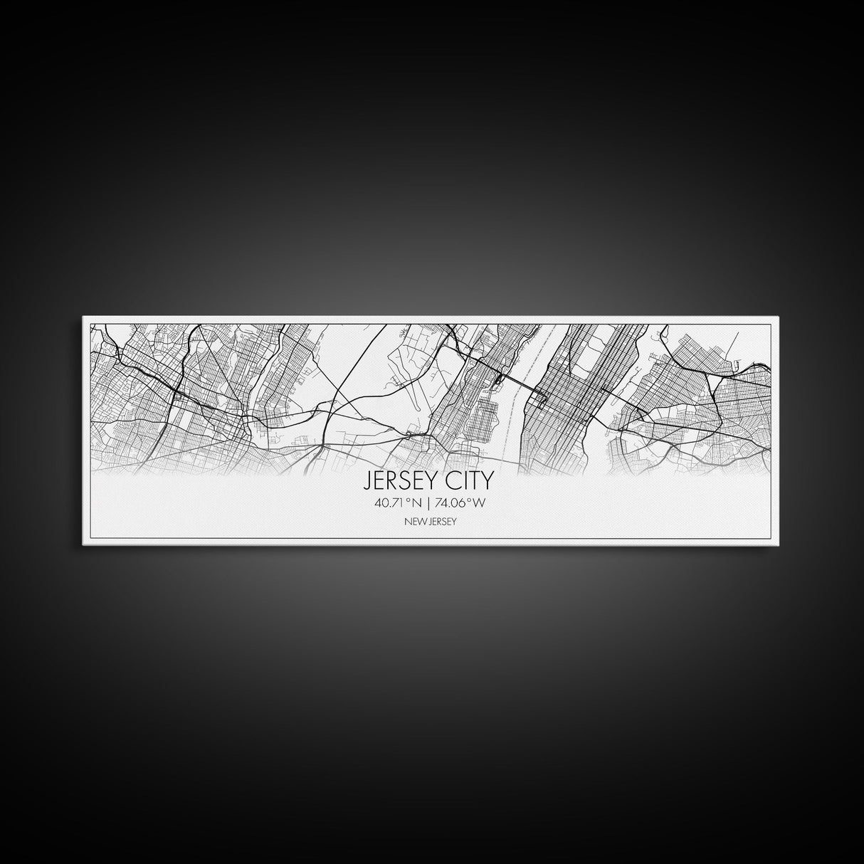 Panoramic Jersey City Map, New Jersey Art, Map Print, Minimalist Wall Art, Canvas Art, Housewarming Gift, Street Map Art, Closing Gift