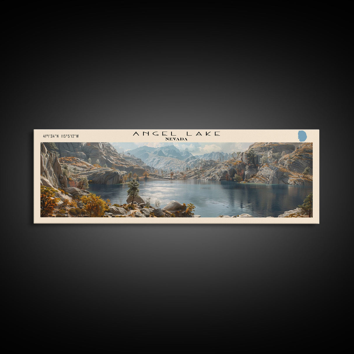 Angel Lake Nevada Panoramic Framed Canvas Print, Lake House Art, Boho Decor, Travel Poster, Nature Wall Art, Serene Scene