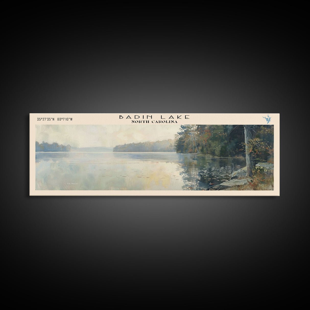 Badin Lake North Carolina Panoramic Framed Canvas Print, Lake House Art, Modern Decor, Travel Poster, Scenic View, Home Decoration