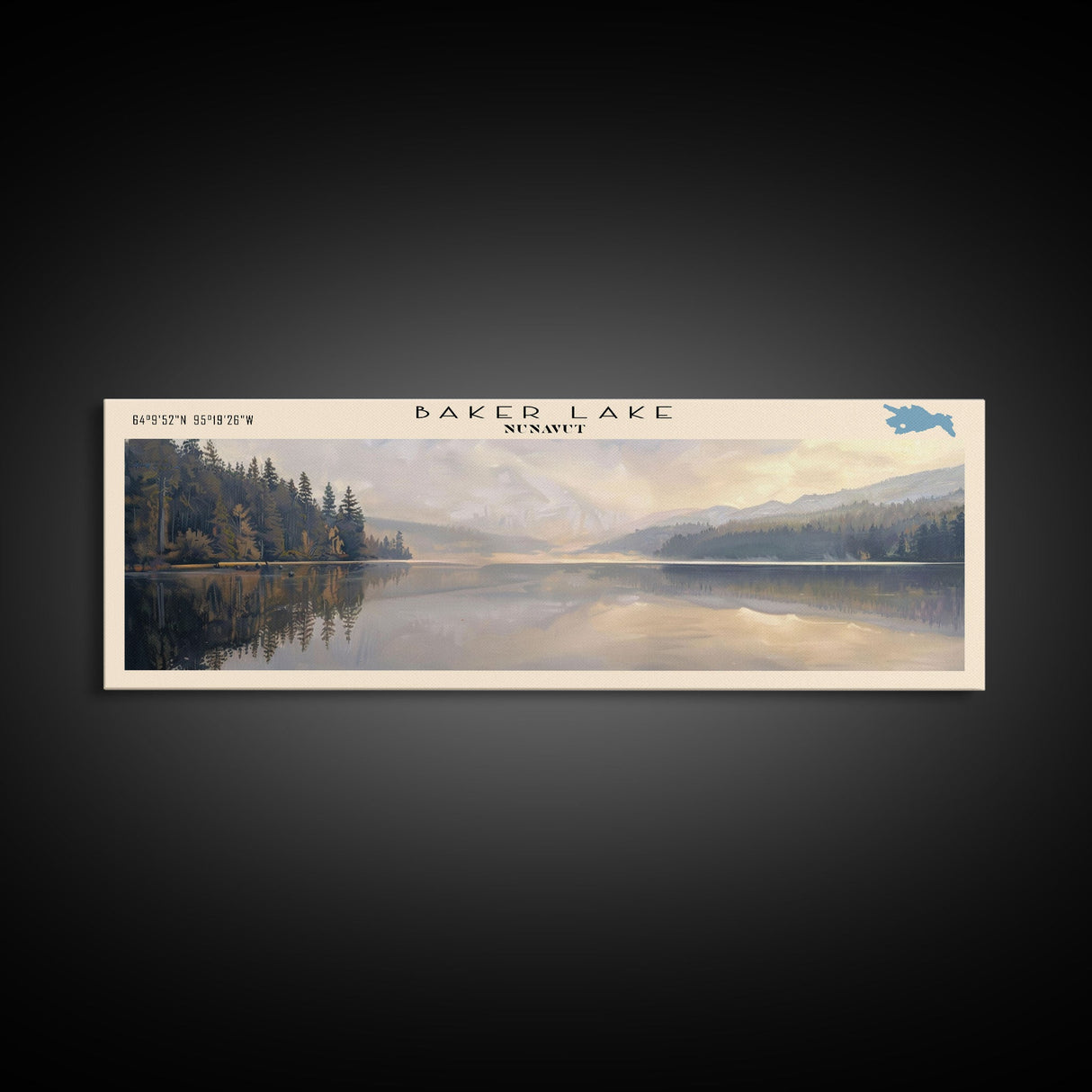 Baker Lake Panoramic Framed Canvas Print, Lake House Decor, Minimalist Art, Travel Poster, Scenic View, Nature Wall Art